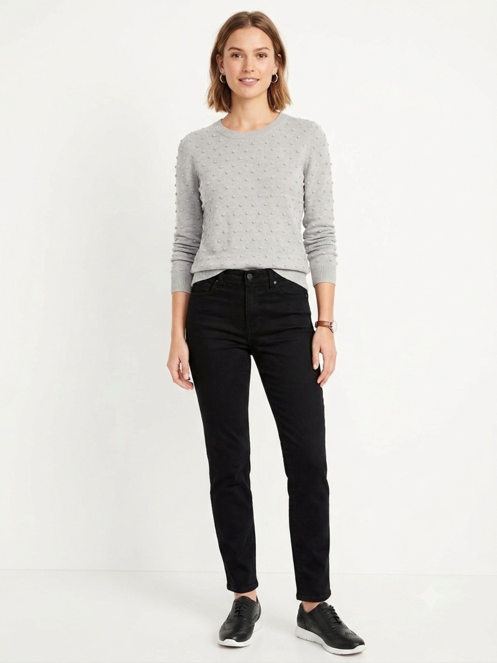 Lord & Taylor Light Gray Pom-Pom Crewneck Sweater - Picture 2 of 12